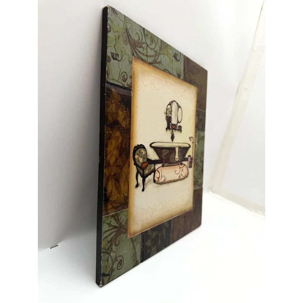 Vintage Bathroom Wall Art Clawfoot Tub Wooden Plaque Shabby Chic Decor Sign